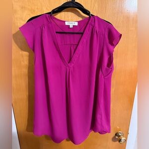 chaus magenta pink short flutter sleeve blouse size 1X